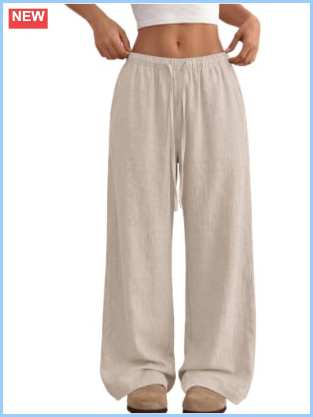 Linen Wide Leg Beach Palazzo Pants with Pockets, Flowy Casual Summer